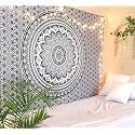 DRAVY HANDICRAFTS Mandala Ombre Cotton Wall Hanging Tapestry (Black, Twin - 84x54 Inches)