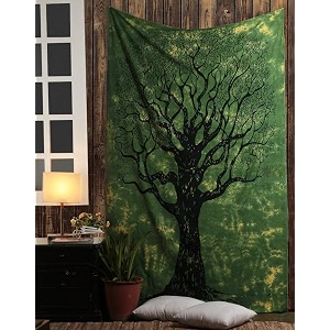 dravy handicrafts tapestry mandala ombre cotton bedsheet wall hanging green 1 twin-84x54 inches