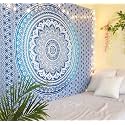 Dravy Handicrafts Floral Tapestry Mandala Ombre Tapestry Wall Hanging Bedsheet Cotton Bedsheet Wall Tapestry Bed Wall Hanging Tapestry (Green, Twin (84X54 Inches)) Standard, 200 TC