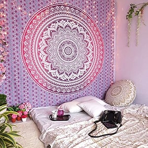 dravy handicrafts tapestry mandala ombre tapestry wall hanging bedsheet cotton bedsheet wall tapestry bed wall hanging tapestry purple queen 100x90 inches