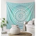 DRAVY HANDICRAFTS Tapestry Mandala Ombre Tapestry Wall Hanging Bedsheet Cotton Bedsheet Wall Tapestry Bed Wall Hanging Tapestry (Green 1, Queen (100x90 Inches))