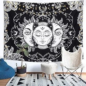 dravy handicrafts tapestry tarot sun wall hanging cotton wall hanging tapestry wall hanging black 84x54 inches