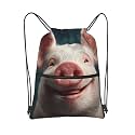 Drawstring Backpack Sports Gym Bags Smiling Pig Drawstring Bags for Men Women Beach Bag String Bag