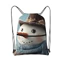 Drawstring Backpack Sports Gym Bags Snowman Wearing Hat Drawstring Bags for Men Women Beach Bag String Bag