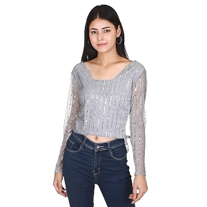 Drawstring Solid Shimmer Top