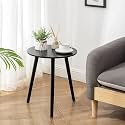Engineered Wood Shoppee Foldable Round Shaped Bed Side Table for Coffee Tea & Living Room Beauty Full Table (Medium, Black)