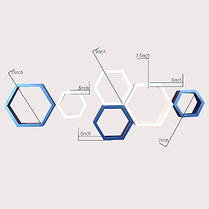 engineered wood shoppee hexagon shape floating wall shelves for living room blue and white - set of 6