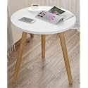 Shoppee Foldable Round Shaped Bed Side Table for Coffee Tea &amp; Living Room Beauty Full Table (Wood ,Medium, Natural White)