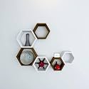 Dream Arts Shoppee Hexagon Shape Set of 6 Floating Wall Shelves and Racks for Living Room (Brown &amp; White)