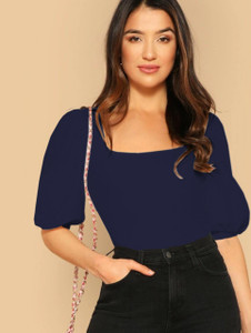 dream beauty fashion casual solid women dark blue top