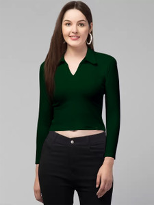 dream beauty fashion casual regular sleeves solid women dark green top