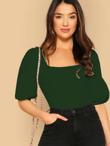 dream beauty fashion casual solid women dark green top