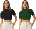 Dream Beauty Fashion Pack of 2 Casual Regular Sleeves Solid Women Dark Green Top