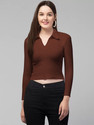Dream Beauty Fashion Casual Solid Women Brown Top