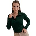 Dream Beauty Fashion Women's Collared Neck Long Sleeve Slim Fit Casual Tee Top, 23" inches (Apple-01-P)