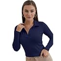 Dream Beauty Fashion Women's Collared Neck Long Sleeve Slim Fit Casual Tee Top, 23" inches (Apple-01-P)