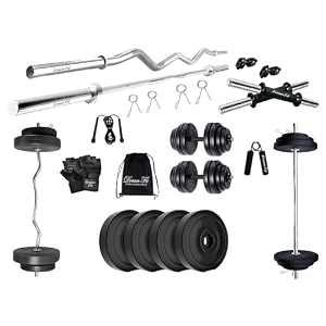 dream fit pvc home gym set - 12 kg with 3 ft curling rod 3 ft straight rod 1 pair dumbbell rods and gym accessories 12kg home gym system