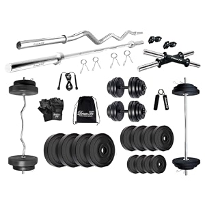 dream fit pvc home gym set - 36 kg with 3 ft curling rod 3 ft straight rod 1 pair dumbbell rods and gym accessories 36kg home gym system