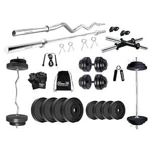 dream fit pvc home gym set - 30 kg with 3 ft curling rod 3 ft straight rod 1 pair dumbbell rods and gym accessories 30kg home gym system