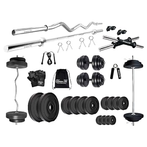 dream fit pvc home gym set - 60 kg with 3 ft curling rod 3 ft straight rod 1 pair dumbbell rods and gym accessories 60kg home gym system