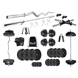 dream fit pvc home gym set - 46 kg with 3 ft curling rod 3 ft straight rod 1 pair dumbbell rods and gym accessories 46kg home gym system
