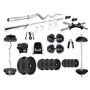 dream fit pvc home gym set - 50 kg with 3 ft curling rod 3 ft straight rod 1 pair dumbbell rods and gym accessories 50kg home gym system