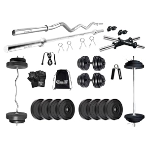 dream fit pvc home gym set - 16 kg with 3 ft curling rod 3 ft straight rod 1 pair dumbbell rods and gym accessories 16kg home gym system