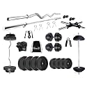 DREAM FIT PVC Home Gym Set - 18 kg with 3 ft Curling Rod, 3 ft Straight Rod, 1 Pair Dumbbell rods and Gym Accessories (18kg Home Gym System)