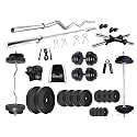 DREAM FIT PVC Home Gym Set - 60 kg with 3 ft Curling Rod, 3 ft Straight Rod, 1 Pair Dumbbell rods and Gym Accessories (60kg Home Gym System)