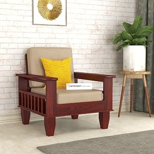 sheesham wooden 1 seater sofa for living room  rosewood 1 seater cushion sofa with side newspaper holder for home amp office  solid wood sofa set for lounge mahogany 1 seater