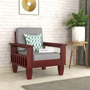 sheesham wooden 1 seater sofa for living room  rosewood 1 seater cushion sofa with side newspaper holder for home amp office 