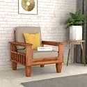 Sheesham Wooden 1 Seater Sofa for Living Room | Rosewood 1 Seater Cushion Sofa with Side Newspaper Holder for Home &amp; Office | Solid Wood Sofa Set for Lounge (Natural 1 Seater)
