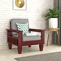 Sheesham Wooden 1 Seater Sofa for Living Room | Rosewood 1 Seater Cushion Sofa with Side Newspaper Holder for Home &amp; Office |