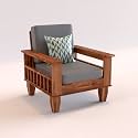 Sheesham Wooden 1 Seater Sofa for Living Room | Rosewood 1 Seater Cushion Sofa with Side Newspaper Holder for Home &amp; Office |