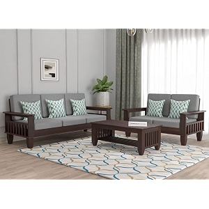 sheesham wooden 5 seater sofa set for living room  rosewood 5 seater cushion sofa set with side newspaper holder for home amp office  solid wood sofa walnut finish 32 seater