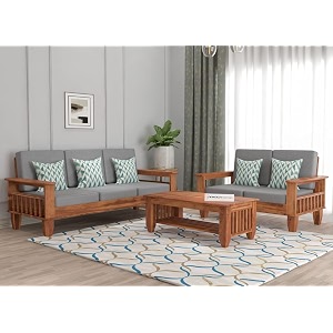 sheesham wooden 5 seater sofa set for living room  rosewood 5 seater cushion sofa set with side newspaper holder for home amp office  solid wood sofa natural finish 32 seater