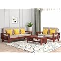 Sheesham Wooden 5 Seater Sofa Set for Living Room | Rosewood 5 Seater Cushion Sofa Set with Side Newspaper Holder for Home &amp; Office | Solid Wood Sofa (Mahogany, 3+2 Seater)