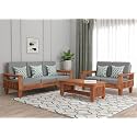 Sheesham Wooden 5 Seater Sofa Set for Living Room | Rosewood 5 Seater Cushion Sofa Set with Side Newspaper Holder for Home &amp; Office | Solid Wood Sofa (Natural Finish, 3+2 Seater)
