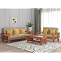 Sheesham Wooden 5 Seater Sofa Set for Living Room | Rosewood 5 Seater Cushion Sofa Set with Side Newspaper Holder for Home &amp; Office | Solid Wood Sofa (Natural, 3+2 Seater)