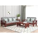 Sheesham Wooden 5 Seater Sofa Set for Living Room | Rosewood 5 Seater Cushion Sofa Set with Side Newspaper Holder for Home &amp; Office | Solid Wood Sofa (Mahogany Finish, 3+2 Seater)