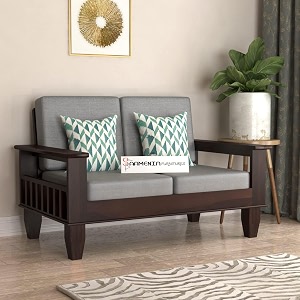 wooden 2 seater sofa set for living room two seater sofa with side magzine amp newspaper holder for office amp lounge sheesham wood walnut finish