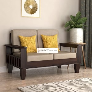 sheesham wooden 2 seater sofa for living room  rosewood 2 seater cushion sofa with side newspaper holder for home amp office  solid wood sofa set for lounge walnut 2 seater