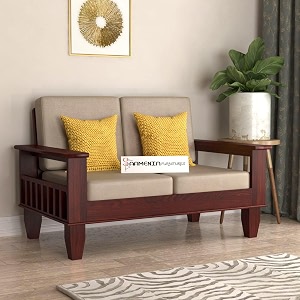 sheesham wooden 2 seater sofa for living room  rosewood 2 seater cushion sofa with side newspaper holder for home amp office  solid wood sofa set for lounge mahogany 2 seater