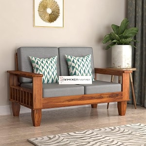 sheesham wooden 2 seater sofa for living room  rosewood 2 seater cushion sofa with side newspaper holder for home amp office 