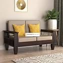 Sheesham Wooden 2 Seater Sofa for Living Room | Rosewood 2 Seater Cushion Sofa with Side Newspaper Holder for Home &amp; Office | Solid Wood Sofa Set for Lounge (Walnut, 2 Seater)
