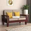 Sheesham Wooden 2 Seater Sofa for Living Room | Rosewood 2 Seater Cushion Sofa with Side Newspaper Holder for Home &amp; Office | Solid Wood Sofa Set for Lounge (Mahogany, 2 Seater)