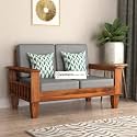 Sheesham Wooden 2 Seater Sofa for Living Room | Rosewood 2 Seater Cushion Sofa with Side Newspaper Holder for Home &amp; Office |