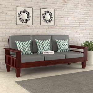 wooden 3 seater sofa set for living room  three seater sofa with side magzine amp newspaper holder for office amp lounge  sheesham wood mahogany finish