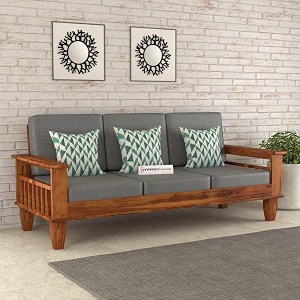 sheesham wooden 3 seater sofa for living room  rosewood 3 seater cushion sofa with side newspaper holder for home amp office