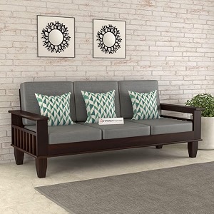 sheesham wooden 3 seater sofa for living room  rosewood 3 seater cushion sofa with side newspaper holder for home amp office 